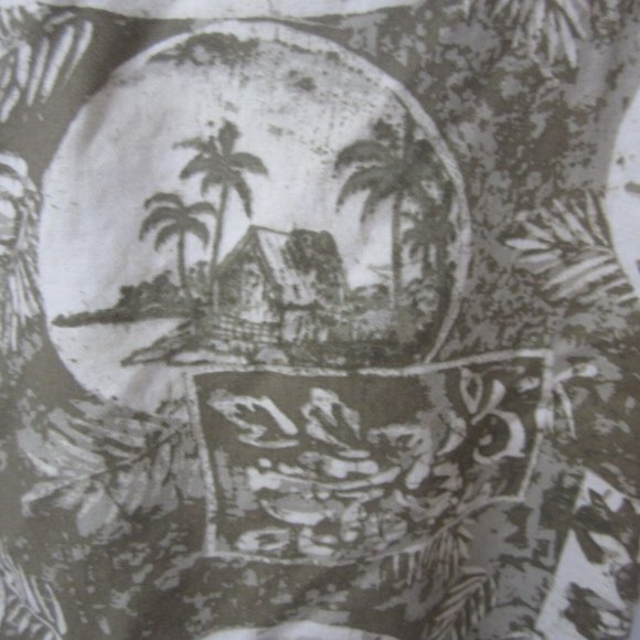 Caribbean Joe vtg Men Hawaiian camp shirt p2p 24 L aloha luau tropical monochrom - Picture 6 of 8